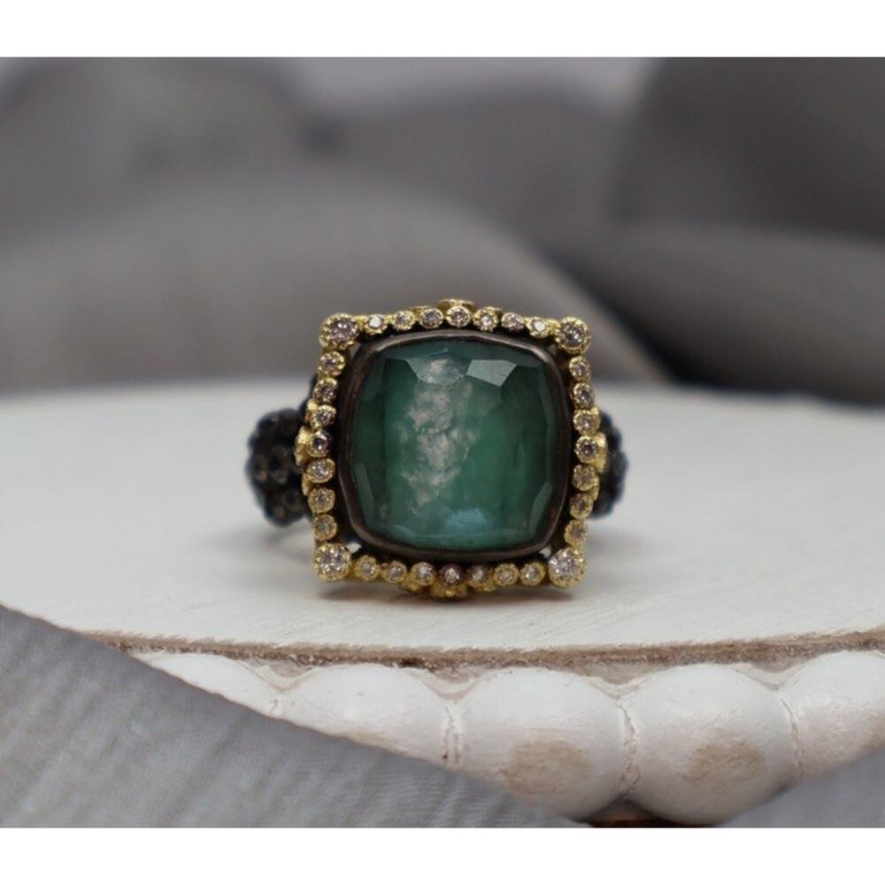 Armenta 18k & 925 Quartz Doublet & Diamond Old World Midnight Ring 14.88G/ Sz6.5